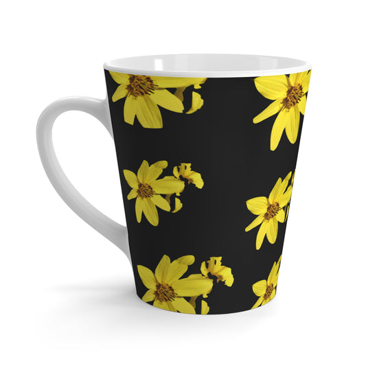 Sunflowers at Night Latte Mug — Floral Black Ceramic Coffee Cup