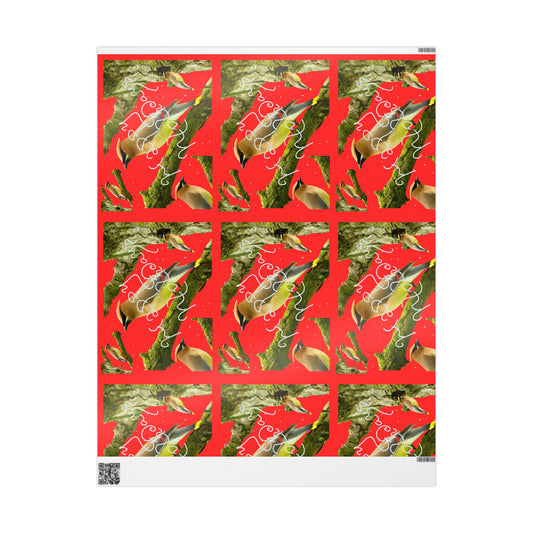 Christmas Cedar Waxwing Wrapping Paper Roll — Festive Red Holiday Gift Wrap