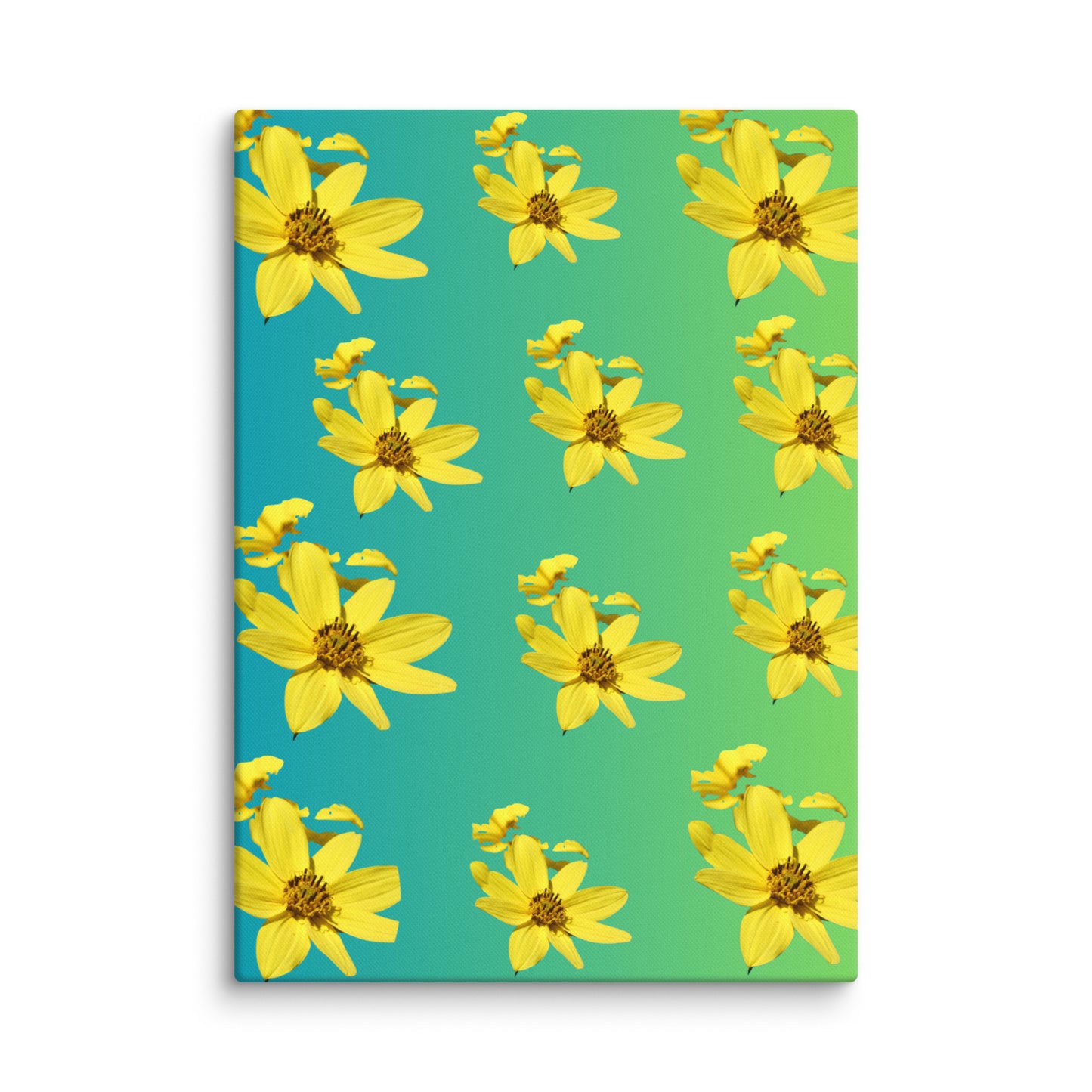 Canvas with yellow floral pattern on a green and blue background