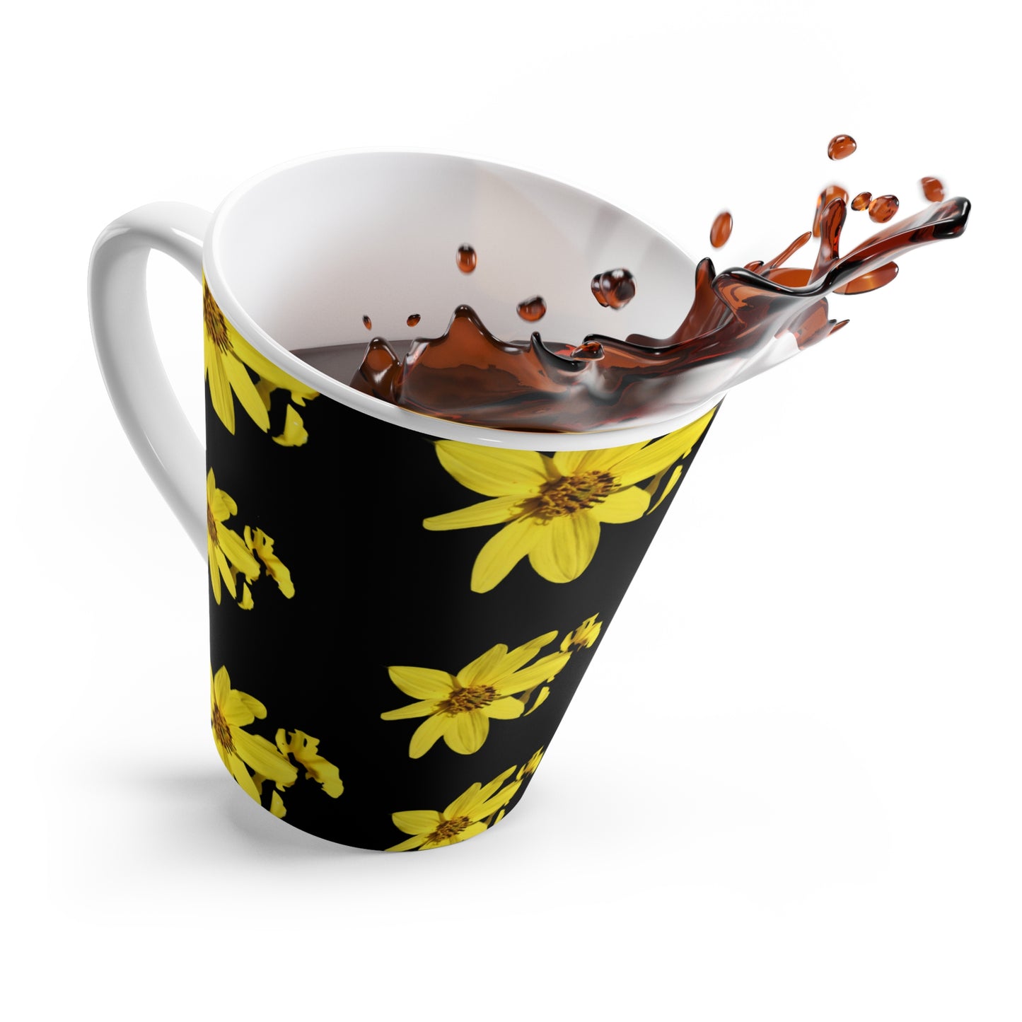 Sunflowers at Night Latte Mug — Floral Black Ceramic Coffee Cup