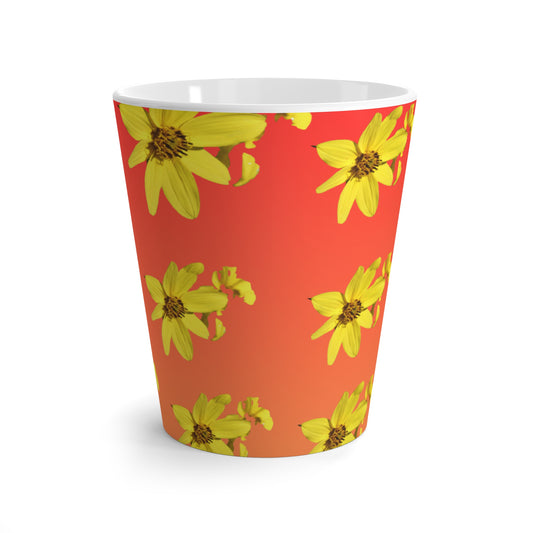 Sunflowers at Sunset Latte Mug — Yellow Sunflowers on Warm Coral Gradient