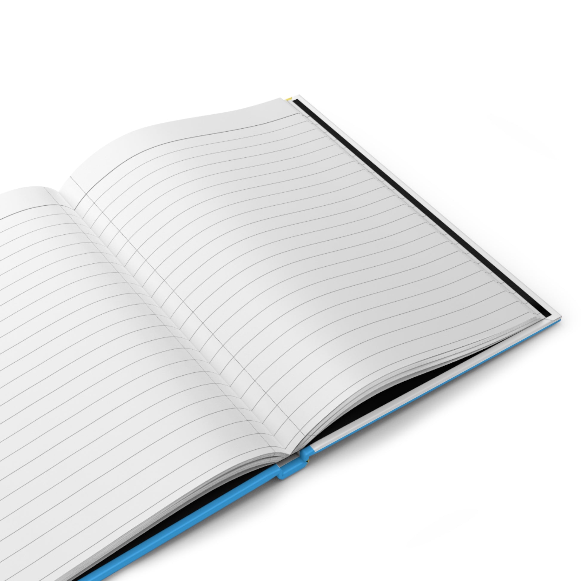 Open notebook with lined pages on a white background