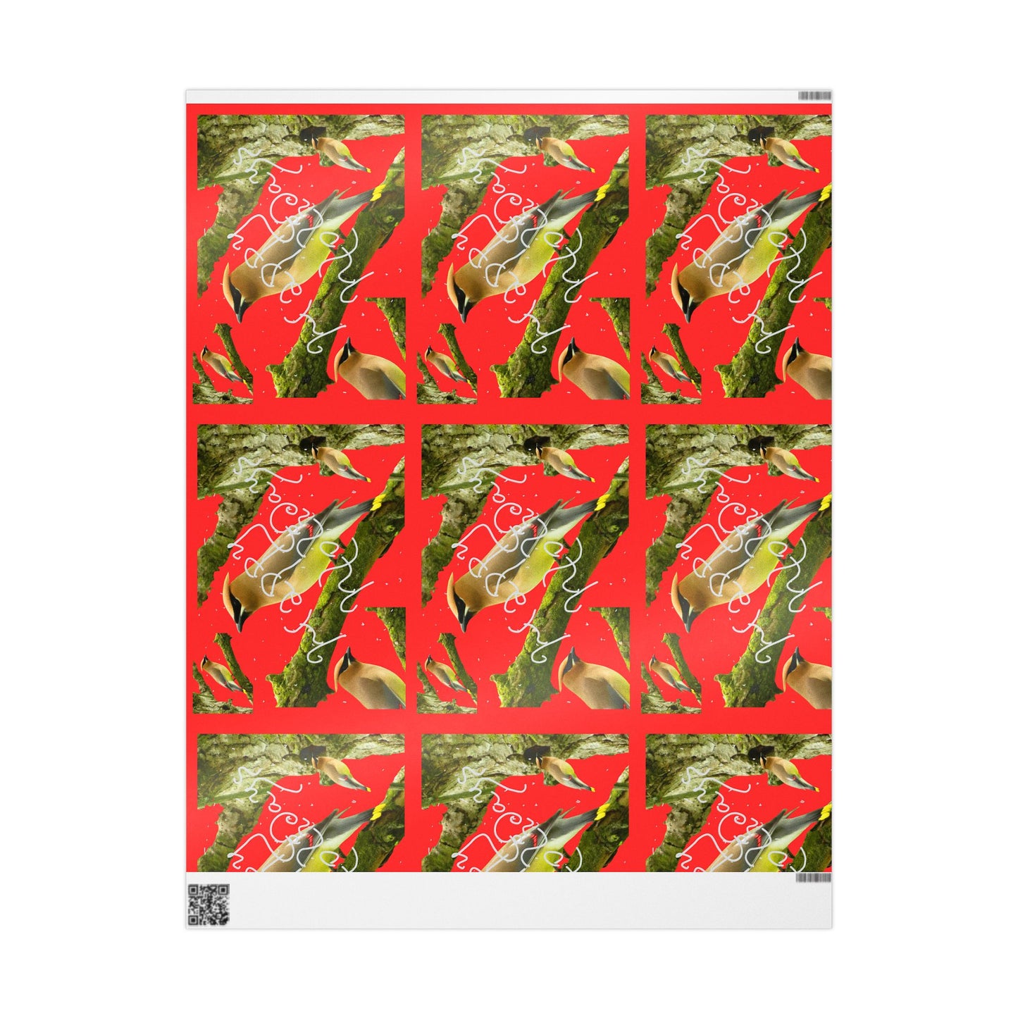 Christmas Cedar Waxwing  Wrapping Paper Roll — Festive Red Holiday Gift Wrap
