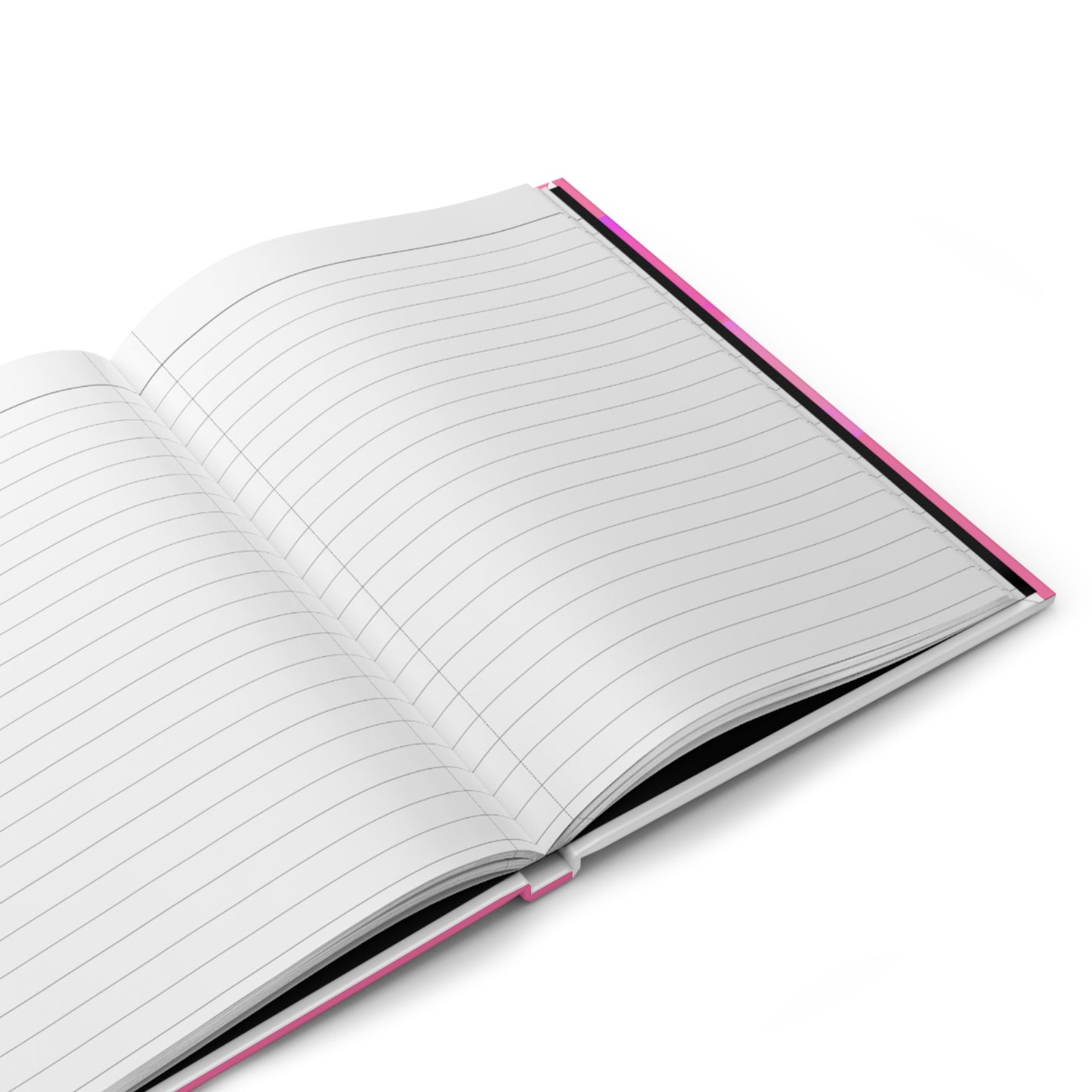Open notebook with lined pages on a white background