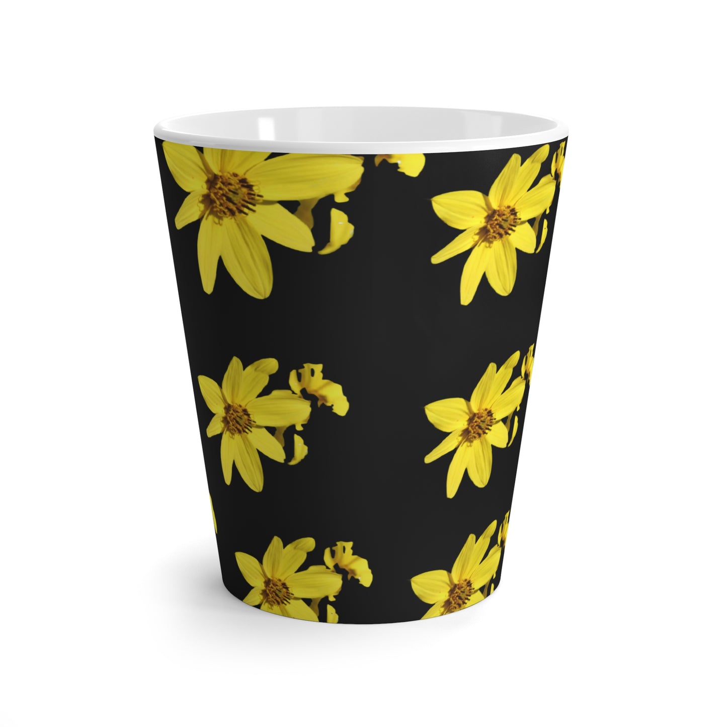 Sunflowers at Night Latte Mug — Floral Black Ceramic Coffee Cup