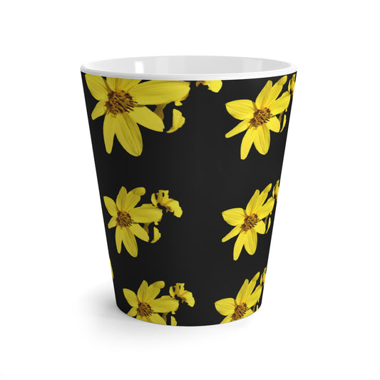 Sunflowers at Night Latte Mug — Floral Black Ceramic Coffee Cup