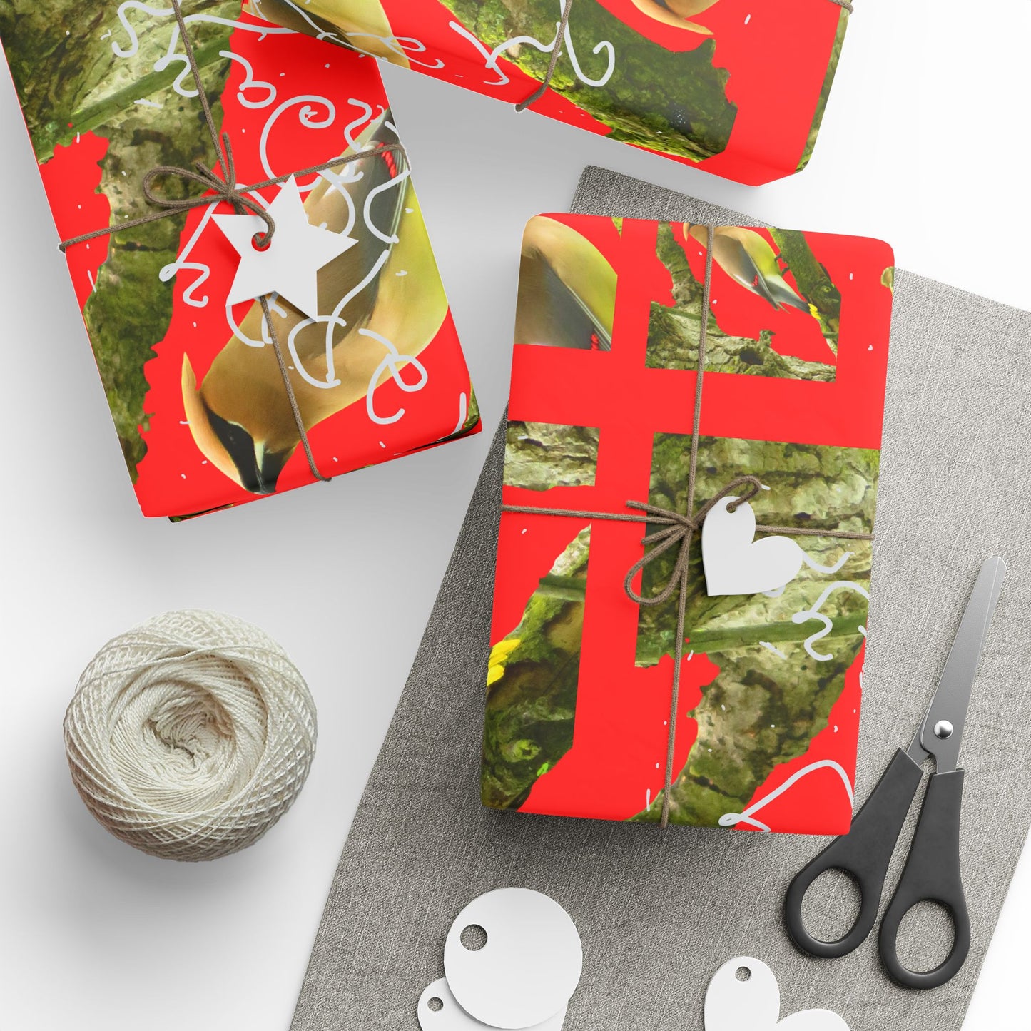 Christmas Cedar Waxwing  Wrapping Paper Roll — Festive Red Holiday Gift Wrap