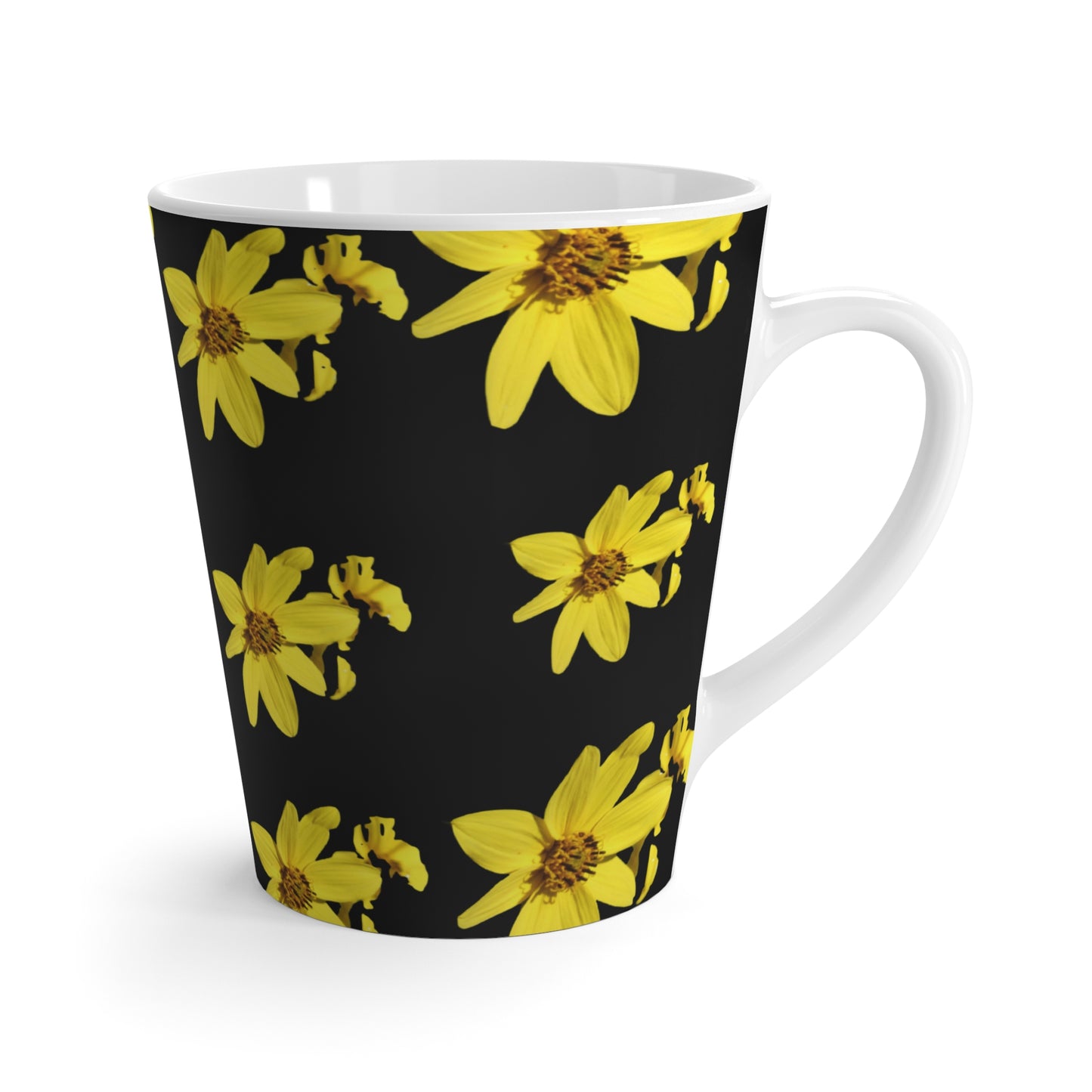 Sunflowers at Night Latte Mug — Floral Black Ceramic Coffee Cup