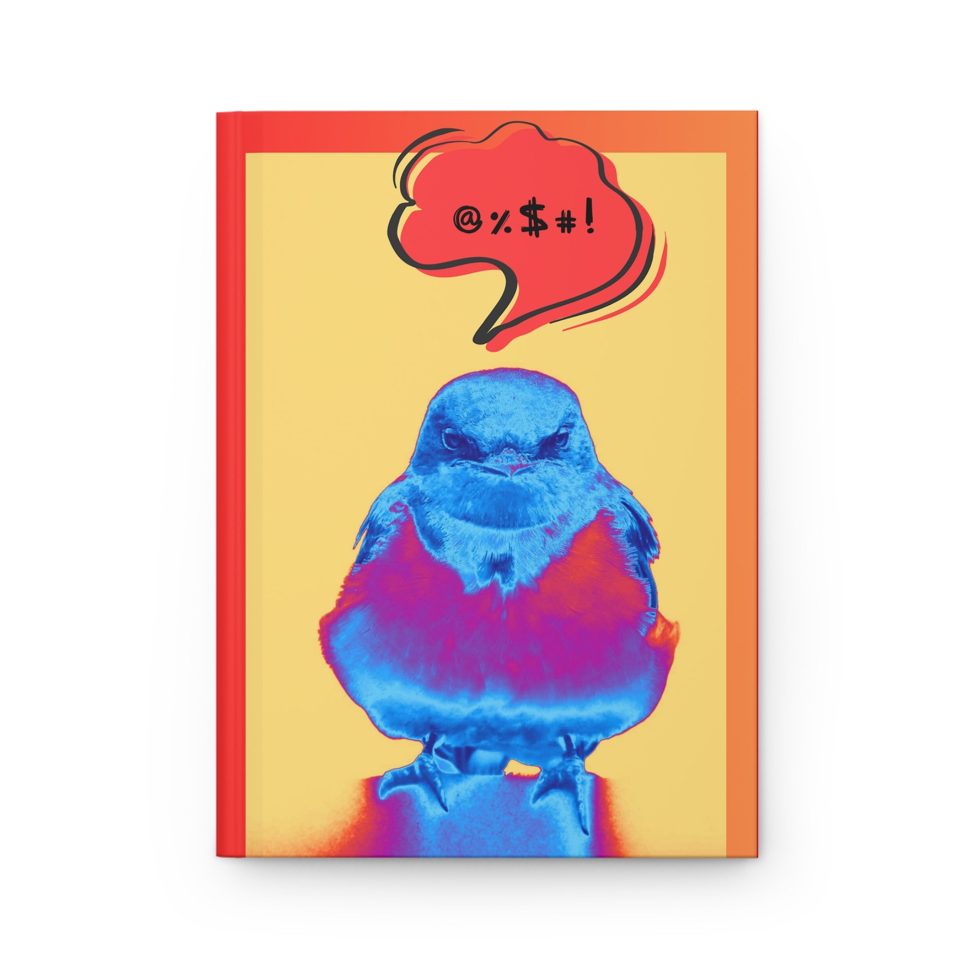 Colorful bird illustration with a speech bubble on a yellow background