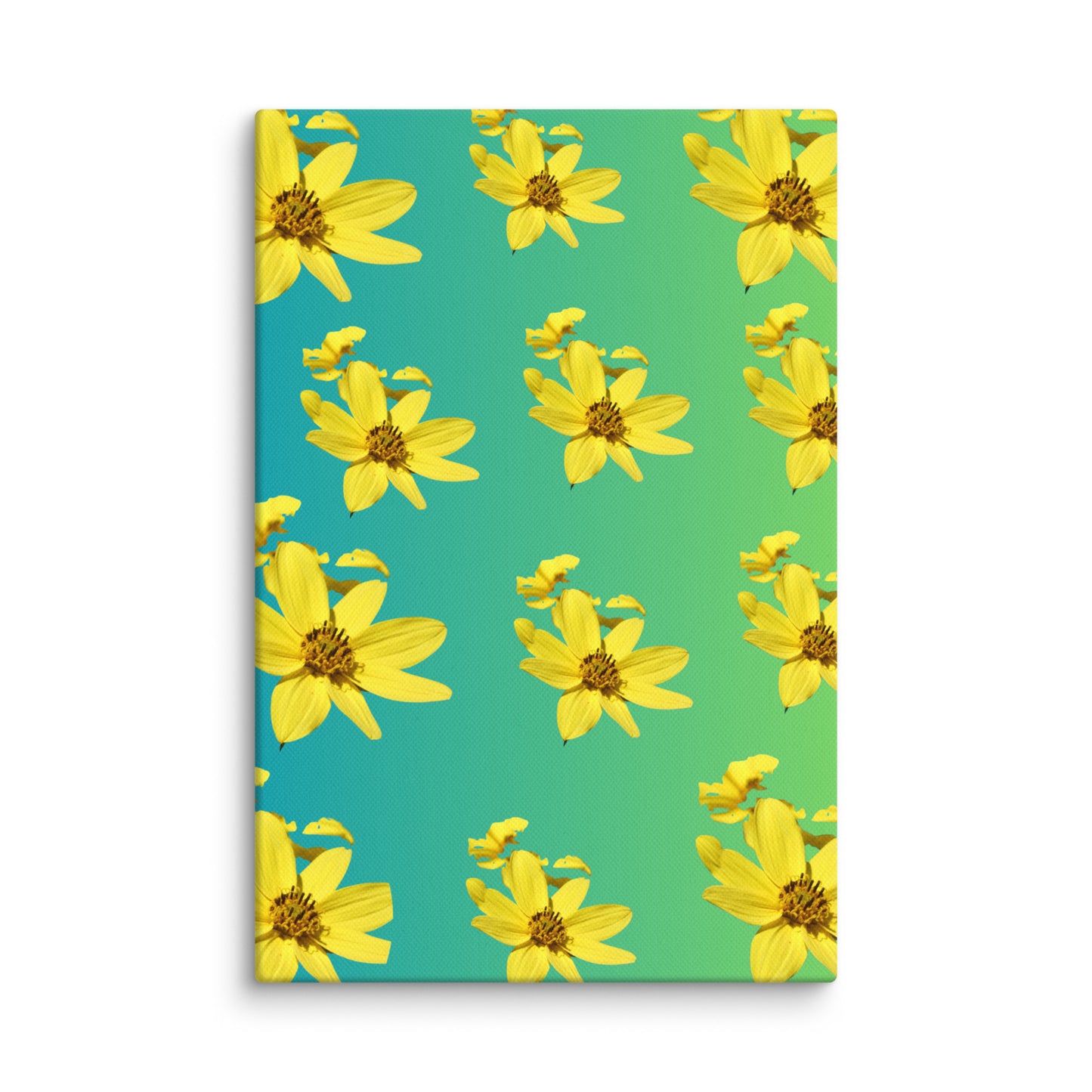 Canvas with yellow floral pattern on a green and blue gradient background