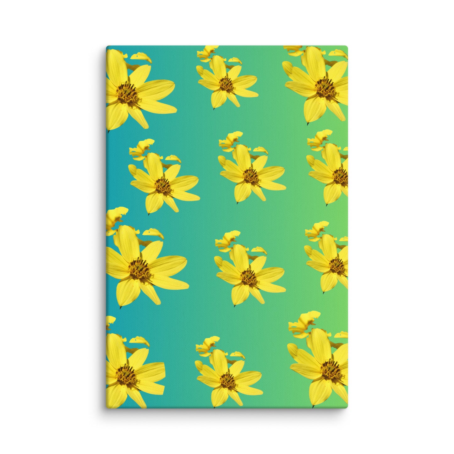 Canvas with yellow floral pattern on a green background