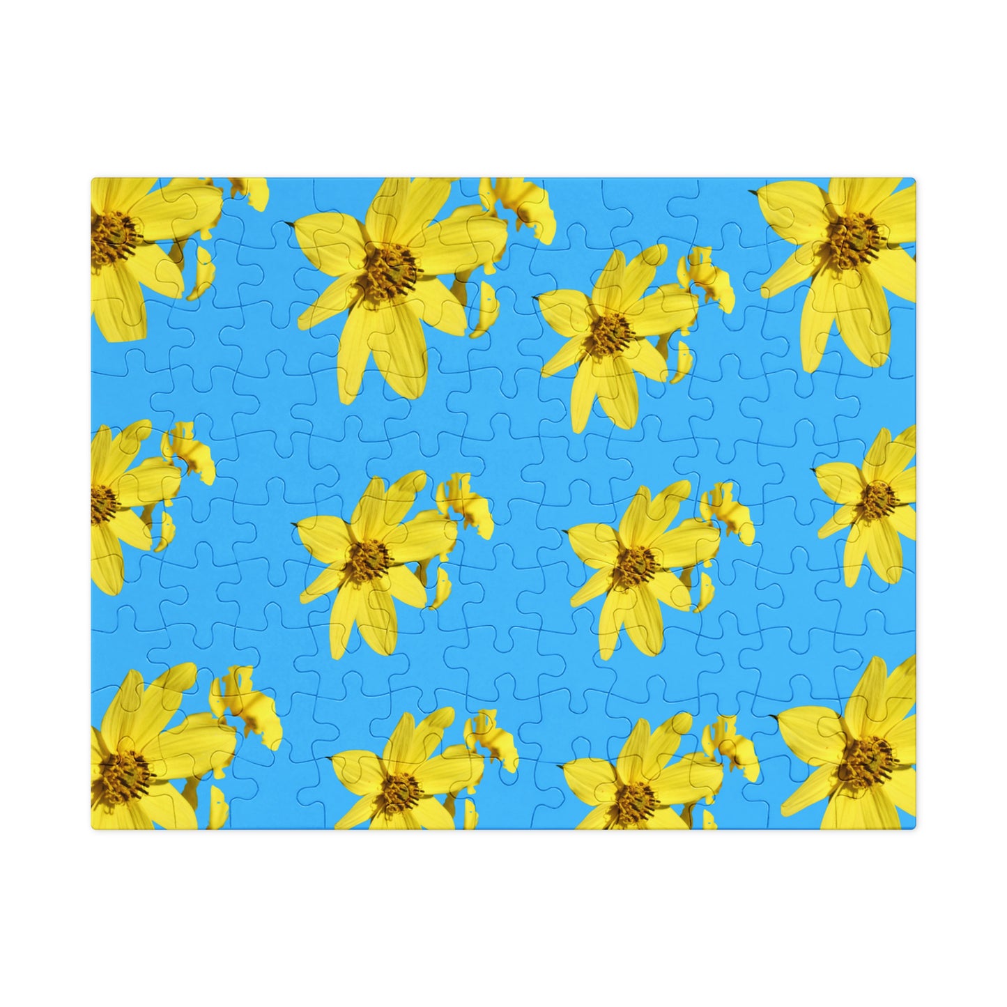 Jigsaw puzzle with yellow flowers on a blue background