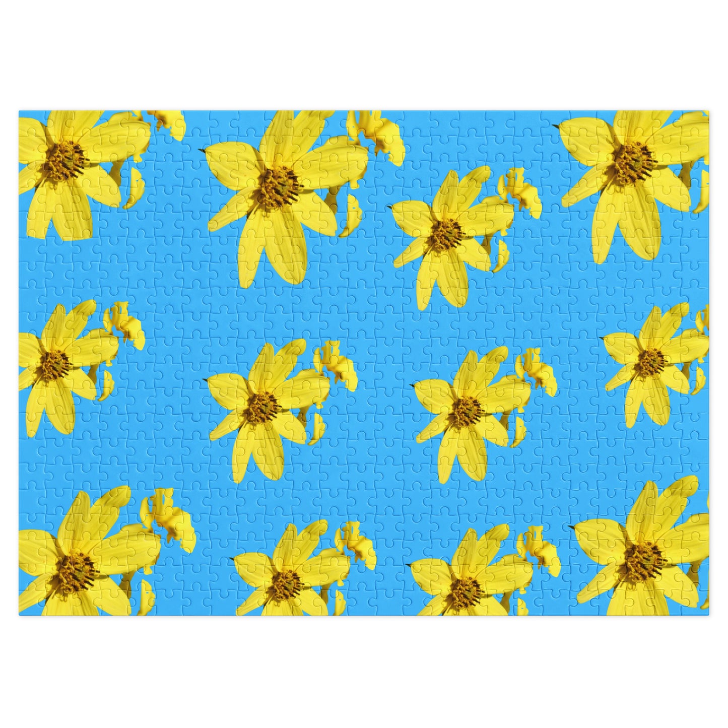 Jigsaw puzzle with  yellow flowers on a blue background