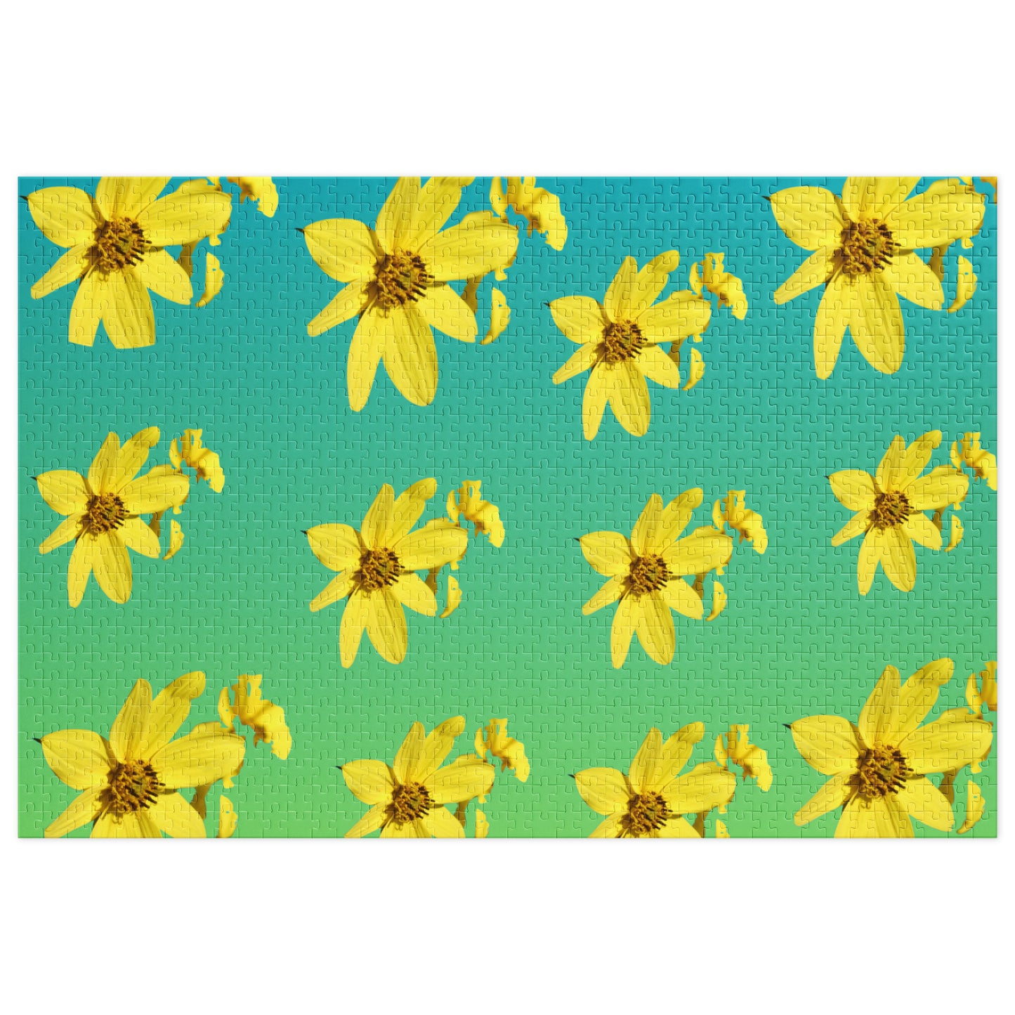 Jigsaw puzzle of yellow flowers on a blue and green background
