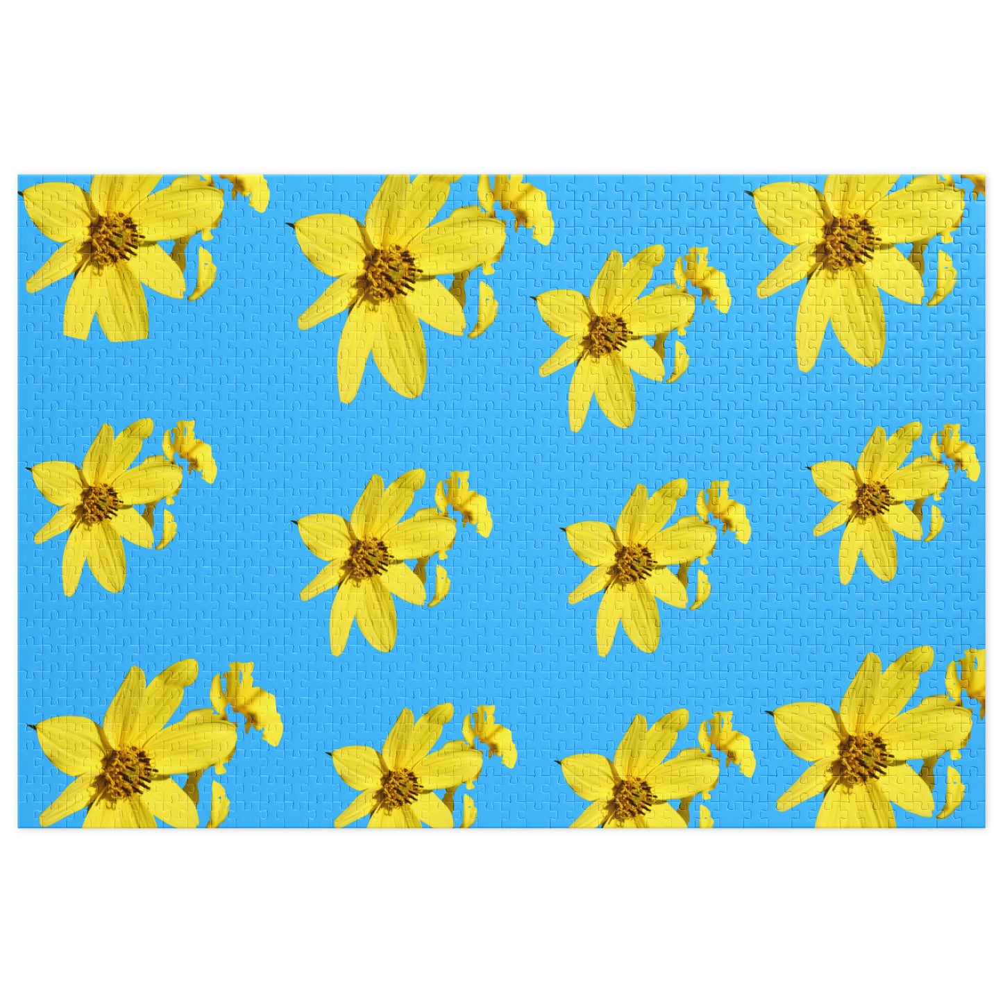 Jigsaw puzzle with yellow flowers on a blue background